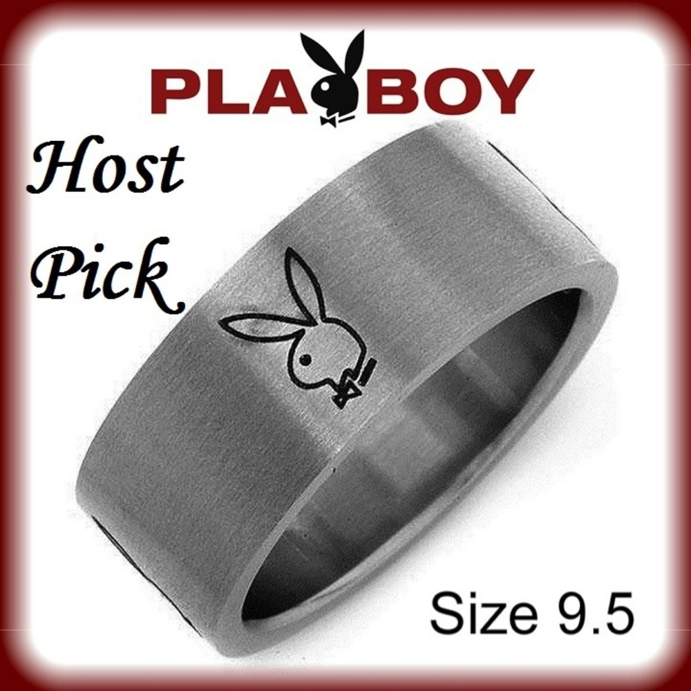 Mens Playboy Ring Bunny Logo Stainless Steel Wide Band Size 9.5 Men's Authentic - Picture 2 of 12
